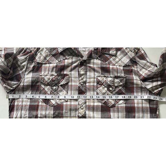 BKE Mens Pearl Snap Western Shirt Athletic Fit Long Sleeves Brown Stitched Large - Picture 8 of 8